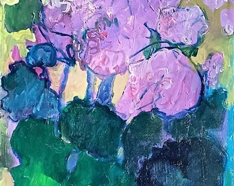 Lavendar Geraniums   Original painting by Laurie Fox  Pessemier