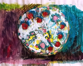Cherries on a Chinese Dish  Original painting on paper by Laurie Fox Pessemier