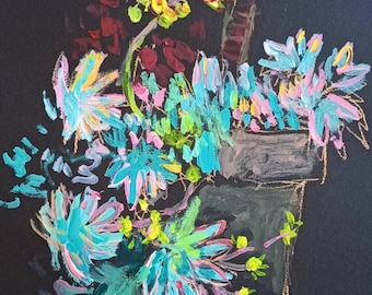 Succulents, an original painting on black paper by Laurie Fox Pessemier