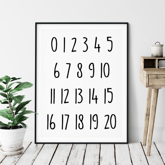 Number Wall Art Print Number Poster Number Chart Kids Room Etsy