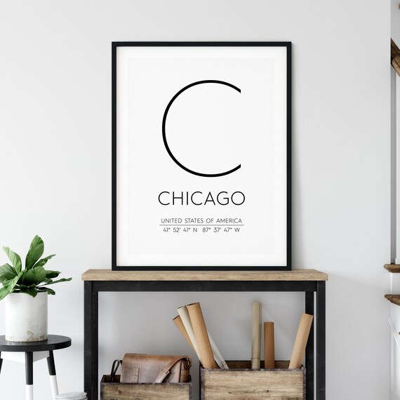 Chicago Illinois Print Chicago Poster Chicago Coordinates Printable Chicago Wall Art Chicago Decor Travel Poster