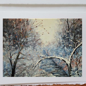 Carte d'anniversaire Hiver neige ruisseau gelé branches d'arbres très belle scène d'hiver avec sa froideur carte de vœux sans texte