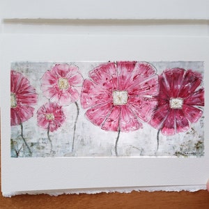 Carte anniversaire fleurs rose style contemporaine carte de souhait vœux sans texte avec enveloppe blanche à offrir