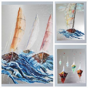 Carte anniversaire Voiliers et voiles frappant les vagues dans leurs splendeur marin au gré du vent  et l'heure du repos Lot de 3 cartes