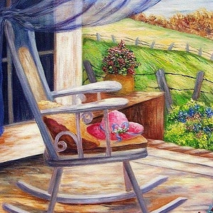 Carte anniversaire Chaise berçante rideau voilé avec un regard sur la nature carte vœux souhait sans texte avec enveloppe blanche a offrir image 2