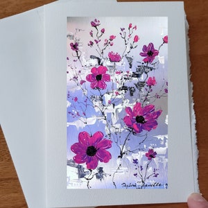 Carte anniversaire Fleurs rose d'été de style contemporaine carte vœux souhait sans texte avec enveloppe blanche a offrir