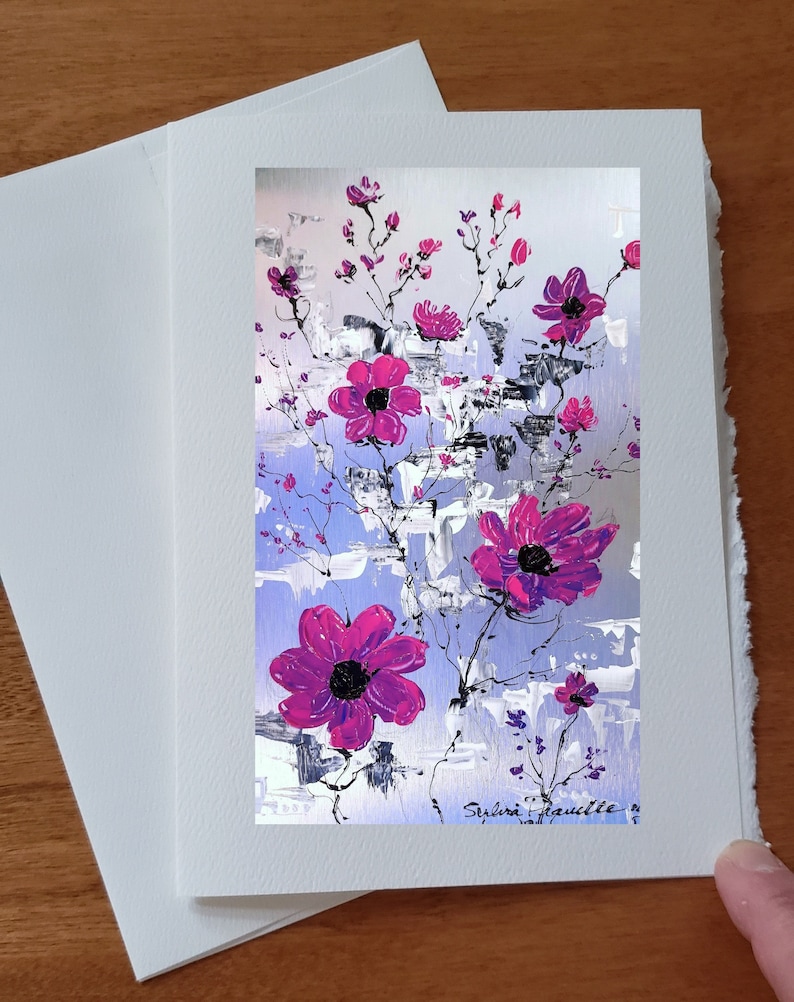 Carte anniversaire Fleurs rose d'été de style contemporaine carte vœux souhait sans texte avec enveloppe blanche a offrir image 1