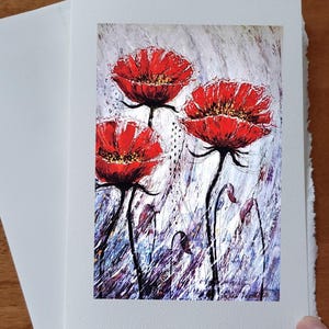 Carte anniversaire Fleurs coquelicot rouge style contemporain avec enveloppe blanche à offrir
