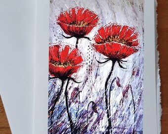 Carte anniversaire Fleurs coquelicot rouge style contemporain avec enveloppe blanche à offrir
