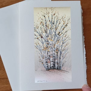 Carte anniversaire arbres bouleaux nature automne avec feuille d'or carte vœux souhait sans texte avec enveloppe blanche à offrir