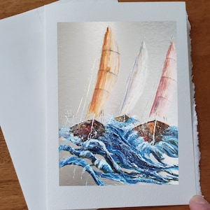 Carte anniversaire style marin voilier mer océan voguant sur l'eau au rythme du vent, carte sans texte avec enveloppe blanche à offrir