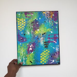 Abstract Blue Teal Art Journal Painting // 11 x 14, Purple, White, Sparkles