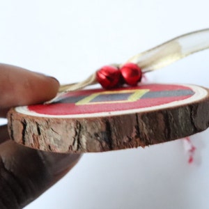Wood slice painting, Santa Belt Art, Wood slice ornament, Christmas Ornament image 3