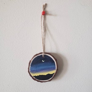 Wood slice painting, Wood ornament, Moon Night Sunset Landscape Painting image 7