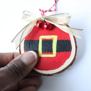 Wood slice painting, Santa Belt Art, Wood slice ornament, Christmas Ornament
