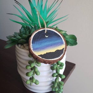 Wood slice painting, Wood ornament, Moon Night Sunset Landscape Painting image 6