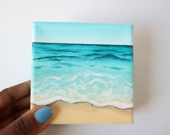 Mini Seascape Painting, Coastal Art, Beach Art, Ocean Wall Art, Small Canvas, Mini Canvas, 4 x 4 inches