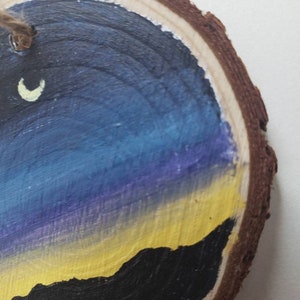 Wood slice painting, Wood ornament, Moon Night Sunset Landscape Painting image 8