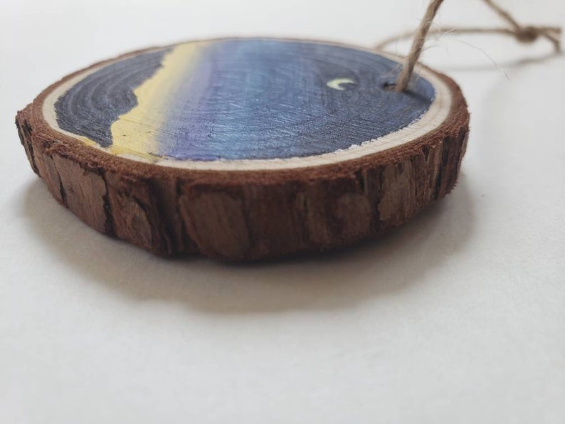 Wood slice painting, Wood ornament, Moon Night Sunset Landscape Painting image 4