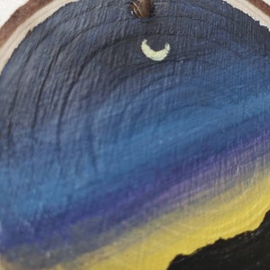 Wood slice painting, Wood ornament, Moon Night Sunset Landscape Painting image 9