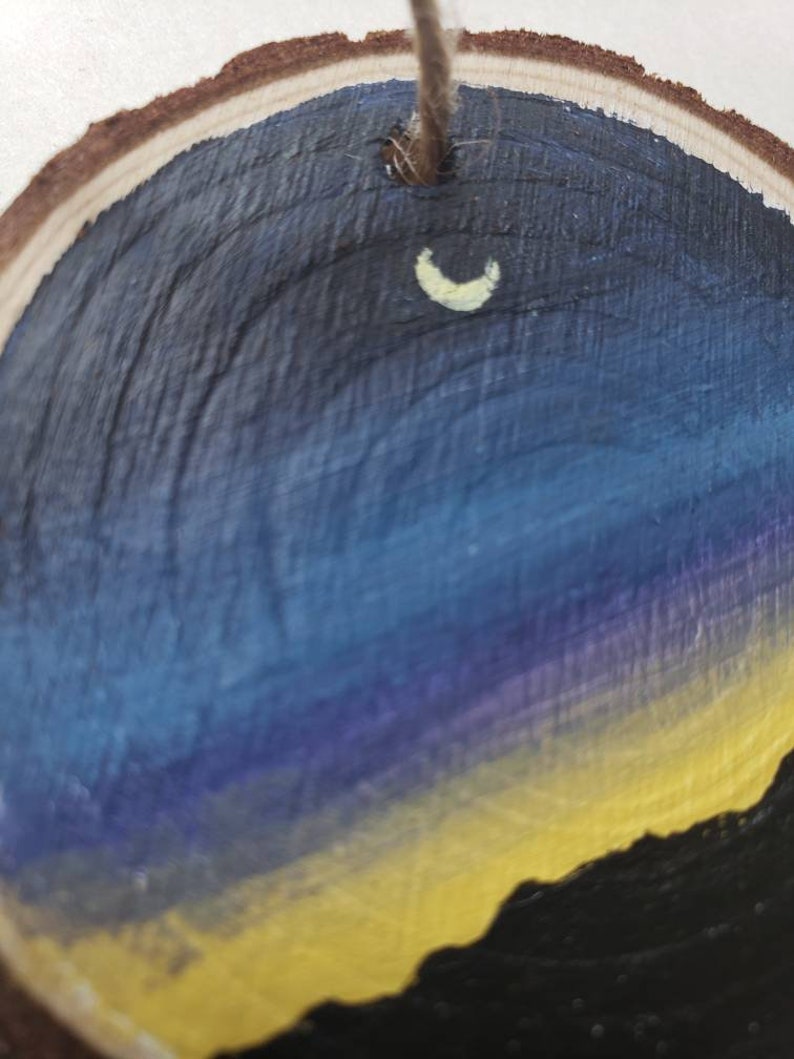 Wood slice painting, Wood ornament, Moon Night Sunset Landscape Painting image 9