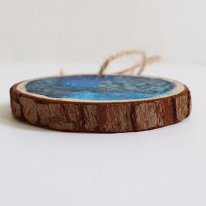 Wood slice painting, Wood ornament, Evergreen Trees, Starry Night Sky, Christmas Ornament, image 4