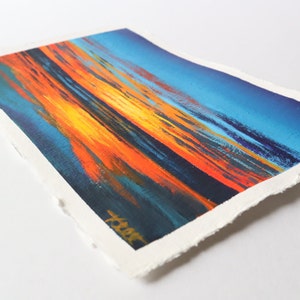 Orange and Blue Coastal Sunset Abstract Painting on Paper // 6 x 9 inches image 3
