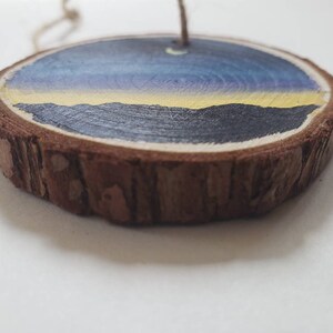 Wood slice painting, Wood ornament, Moon Night Sunset Landscape Painting image 3