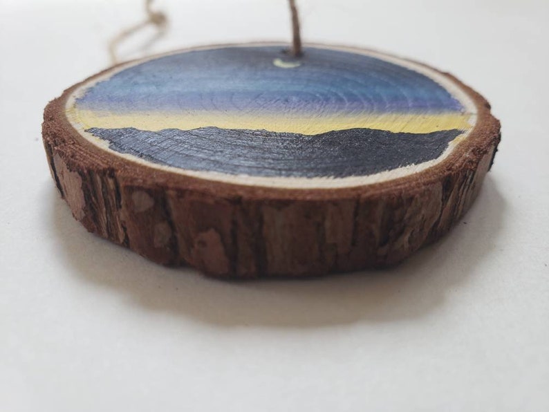 Wood slice painting, Wood ornament, Moon Night Sunset Landscape Painting image 3