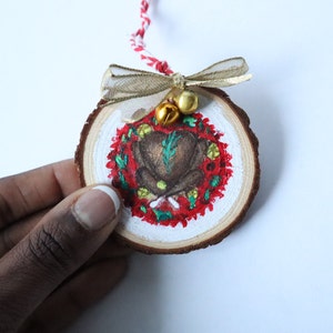 Wood slice painting, Turkey Dinner Art, Wood slice ornament, Christmas Ornament