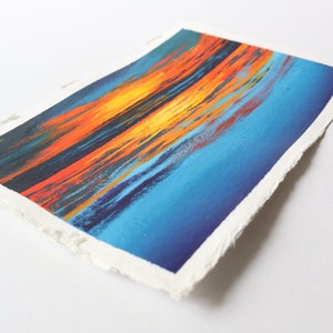 Orange and Blue Coastal Sunset Abstract Painting on Paper // 6 x 9 inches image 4