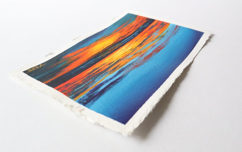 Orange and Blue Coastal Sunset Abstract Painting on Paper // 6 x 9 inches image 4