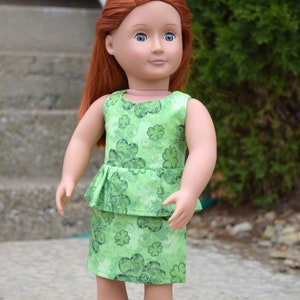 18 Inch Doll Clothes - Green Shamrock Swirl Peplum Dress