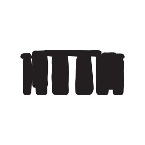 May include: Black and white illustration of a stone structure with multiple pillars.