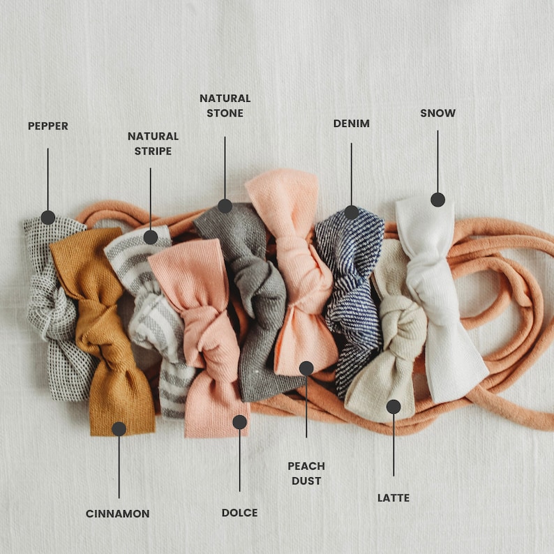 Linen Bow Infant Headband Bow Mini Petite Baby Bow for Girls Petite Baby Hair Bow Linen Petite Knot Bow LATTE