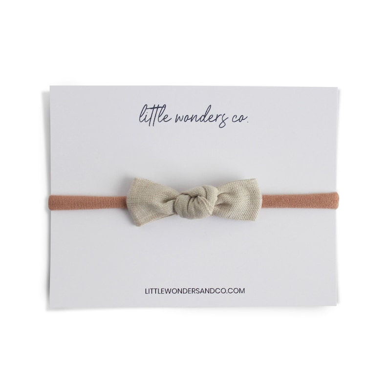 Linen Bow Infant Headband Bow Mini Petite Baby Bow for Girls Petite Baby Hair Bow Linen Petite Knot Bow LATTE