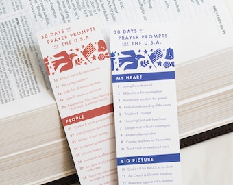 Bookmark / 30 Days of Prayer Prompts for the USA / Christian resources / quiet time / 4th of July / Independence Day / prayer list