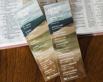 Bookmark / Names of God / Bible study tools / Christian resources / quiet time / biblical Christmas gift / stocking stuffer / Easter gift