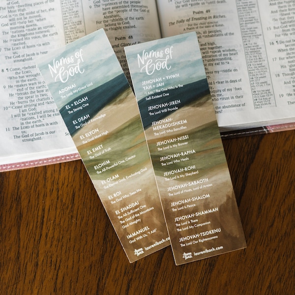 Bookmark / Names of God / Bible study tools / Christian resources / quiet time / biblical Christmas gift / stocking stuffer / Easter gift