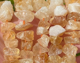 Raw Citrine Nuggets Beads | Drilled Rough Natural Gemstone Loose Beads | Sold by 7 Inch Strand | Size 6-15mm