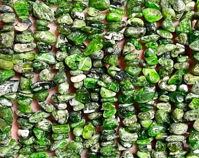 Green Diopside Chips Beads | Grade A | Natural Gemstone Loose Beads | Sold by 15 Inch Strand | Size 4x1mm-4x7x2mm