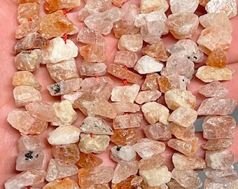 Natural Raw Sunstone Gemstone Drilled Rough Nuggets Beads | Sold by 7 Inch Strand | Size 5-10mm