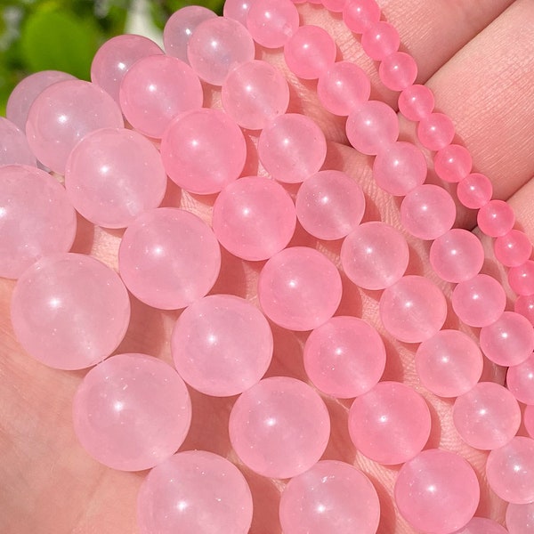 Light Pink Jade Beads | Round Natural Gemstone Beads | Sold by 15 Inch Strand | Size 4mm 6mm 8mm 10mm 12mm 14mm