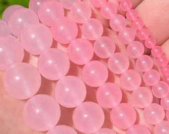 Light Pink Jade Beads | Round Natural Gemstone Beads | Sold by 15 Inch Strand | Size 4mm 6mm 8mm 10mm 12mm 14mm