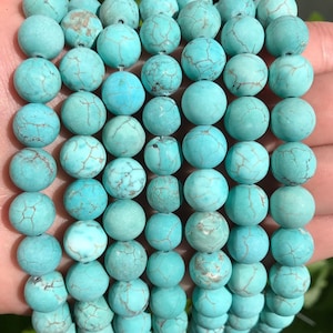 Turquoise Beads | Matte Blue | Round Natural Gemstone Beads | Sold by 15 Inch Strand | Size 4mm 6mm 8mm 10mm 12mm