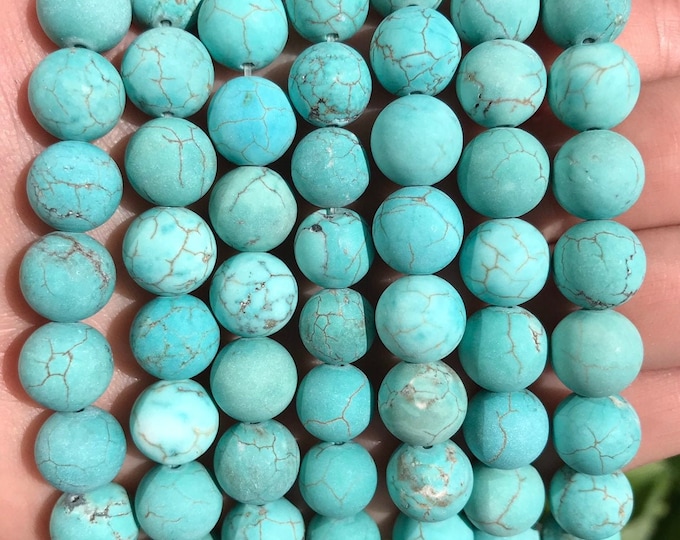 Turquoise Beads | Matte Blue | Round Natural Gemstone Beads | Sold by 15 Inch Strand | Size 4mm 6mm 8mm 10mm 12mm