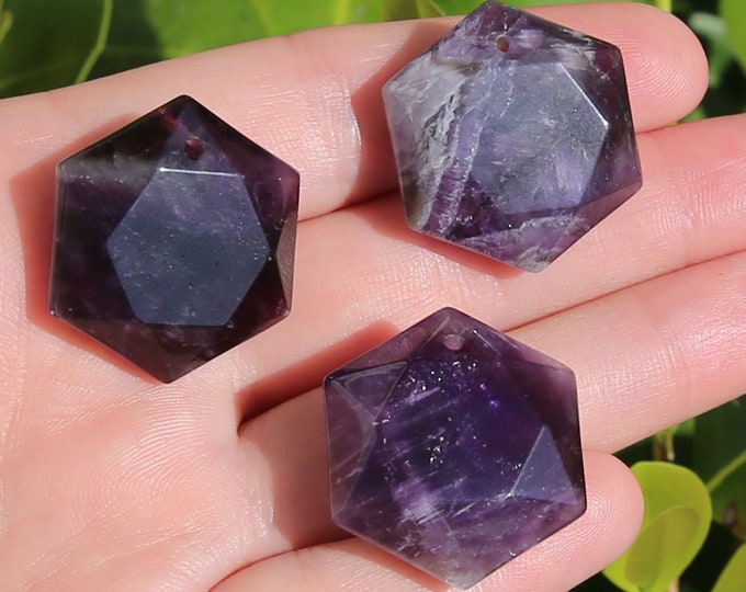 Amethyst Beads | Merkaba Pendant | Faceted Hexagon | Natural Gemstone Pendant | Sold by Piece | Size 25mm | Hole 2mm