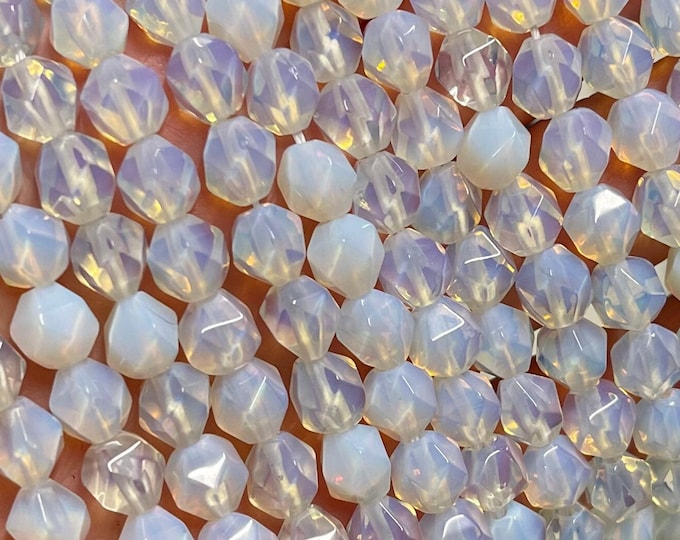 Sea Opal Beads | Grade AAA | Star Cut Round Gemstone Loose Beads | Sold by 15 Inch Strand | Size 7.5-8mm | Hole 0.8mm