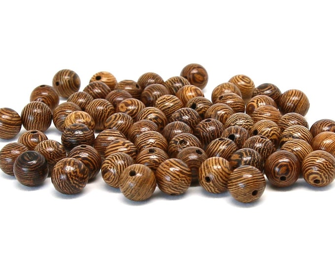 Natural Wood Beads | Tiger Grain Beads | Round Mala Prayer Wooden Beads | Sold by Lot 50 Pcs | Size 8.5mm | Hole 1.5mm