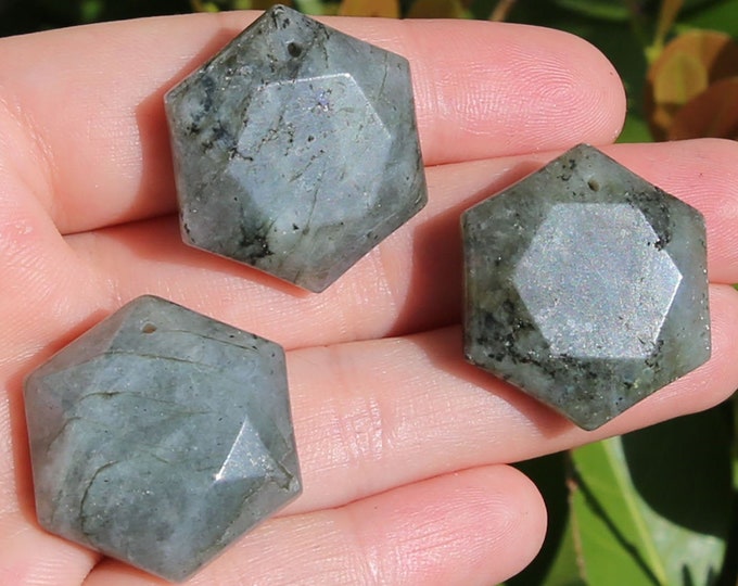 Labradorite Beads | Merkaba Pendant | Faceted Hexagon | Natural Gemstone Pendant | Sold by Piece | Size 25mm | Hole 2mm